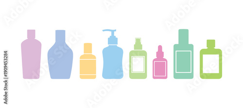 Lotion in a bottle.  Aftershave lotion.  Lotion for after shaving.  Tonic product.  Cologne spray.  Micellar water for cleansing.  Flat vector graphic or icon set.  Barber and barbershop scene.