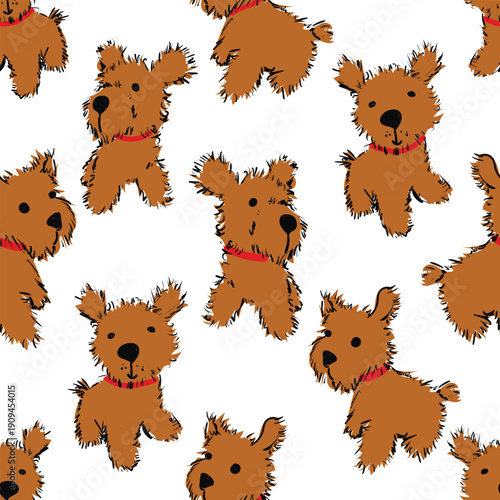 Dog doodles seamless patter on white background