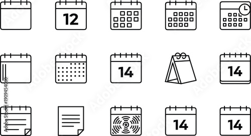 Calendar and schedule line icon set with planner date reminder event vector illustration collection