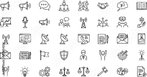 Collection of Hand-Drawn Business and Communication Icons for Presentations and Infographics