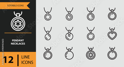 Pendant Necklaces Icons outline icon set.Classic pendant necklace outline icons