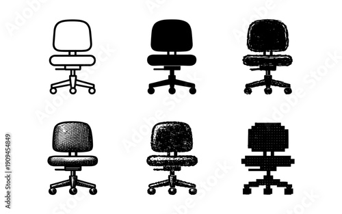 Collection of office chairs in various artistic styles and textures for design inspiration