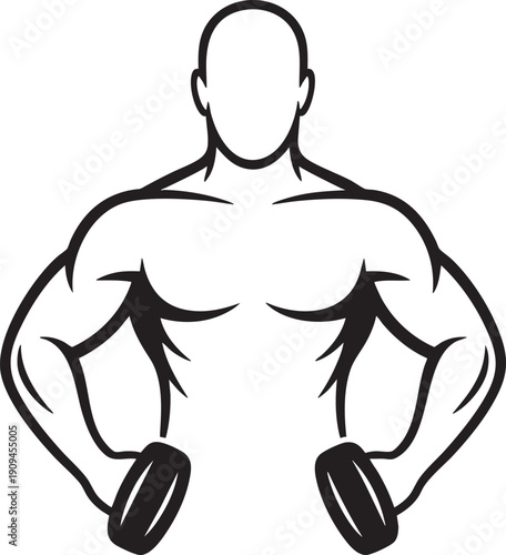 Strong bodybuilder flexing muscles arms holding dumbbells gym fitness sport workout strength training muscular man