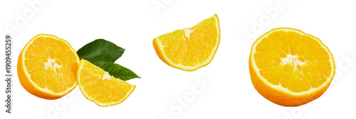 Tableau sur toile half orange fruit and slices set isolated on white or transparent png