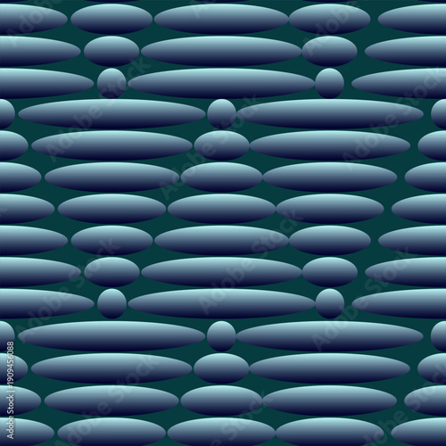 A seamless pattern with 3D geometric elliptical figures in gray and blue tones. Repeating abstract background. Can be used as wallpaper, pattern fill, web page background, or surface texture.