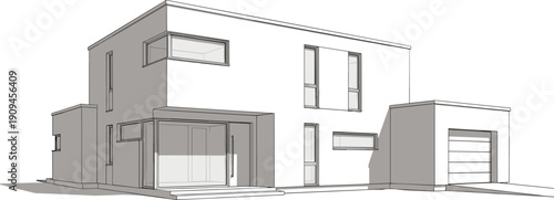 Two story modern house with garage and glass entrance home building architecture