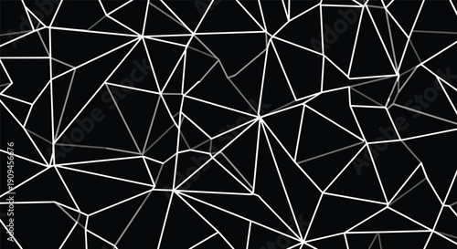 Abstract geometric background featuring a mesh of white lines forming irregular triangles on a solid black background for modern design.