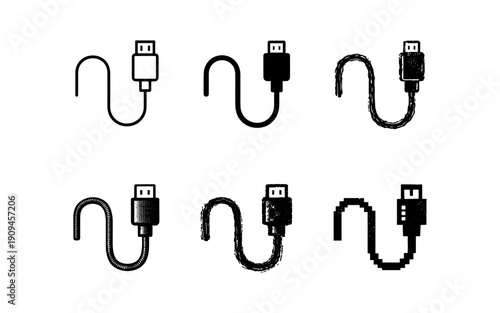 Collection of HDMI cable icons with different styles and textures