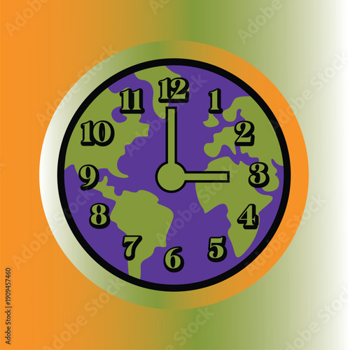 Global time management concept illustration. Earth globe designed as clock symbolizing world time, international schedule and worldwide business coordination. Vector illustration.