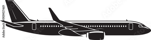 Black silhouette of passenger airplane on transparent background vector illustration