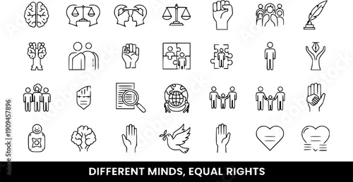 Diverse Minds, Equal Rights: A Collection of Concept Icons Representing Diversity, Equality, Justice, and Human Rights