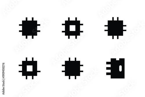 Microchip Silhouette Vector, Microchip Icon Bundle, Micro Technology Circuit Chip Set, Electronic Chip Silhouette Collection, Technology Microchip Icon Pack