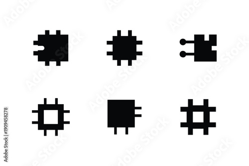 Microchip Silhouette Vector, Microchip Icon Bundle, Micro Technology Circuit Chip Set, Electronic Chip Silhouette Collection, Technology Microchip Icon Pack