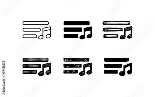 Collection of music playlist icons with different styles and textures for design