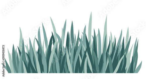 Simple illustration of a lush patch of green grass blades in various shades against a white background for landscape and garden projects.