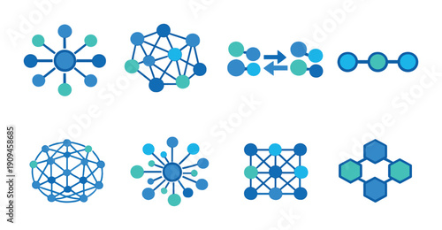 Abstract geometric network patterns in blue and green with a glowing effect