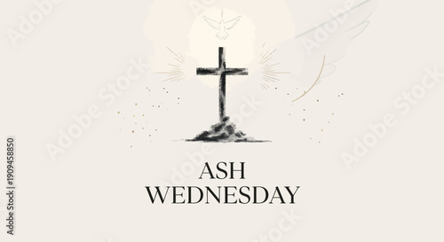 Vector illustration of an Ash Wednesday icon featuring a cross made of ashes on a person's forehead with a simple, symbolic design
