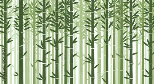 Vertical bamboo stalks and leaves create a lush green seamless forest pattern ideal for nature inspired backgrounds or decor.
