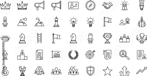 Business  Success Icons: Strategy, Growth, Achievement, Leadership, and Goals