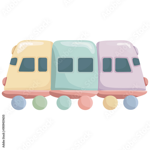 Pastel Wooden Toy Train Isolated, Cute Nursery Transport With Carriages For Toddler Playroom Decor