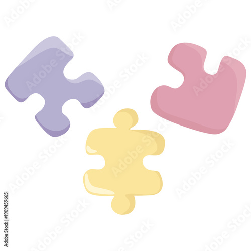 Pastel Puzzle Pieces Isolated, Colorful Jigsaw Shapes For Kids Learning, Sorting Game, Nursery Decor