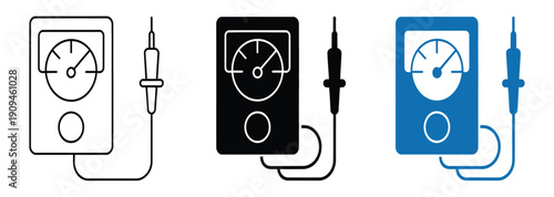 Multimeter Color Variety Graphic featuring three digital multimeters in distinct colors, showcasing professional electrical testing equipment in a clean, flat vector style.
