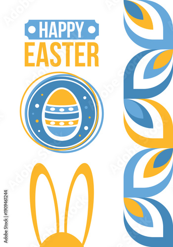 Happy Easter in April. Christian spring holiday in honor of the resurrection of Christ. Biblical history. Traditional dyeing eggs with patterns, fun game for children searching for easter eggs. Vector