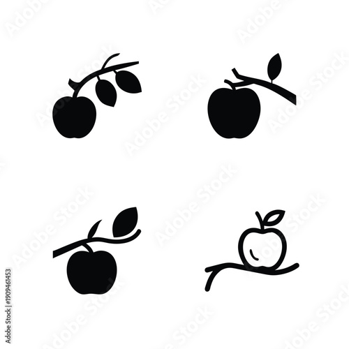Apple Tree Branch Silhouette, Apple on Tree Silhouette, Apple Orchard Tree Silhouette, Apple Branch Black Silhouette, Fruit Tree Apple Silhouette