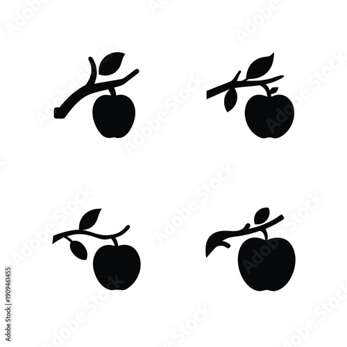 Apple Tree Branch Silhouette, Apple on Tree Silhouette, Apple Orchard Tree Silhouette, Apple Branch Black Silhouette, Fruit Tree Apple Silhouette