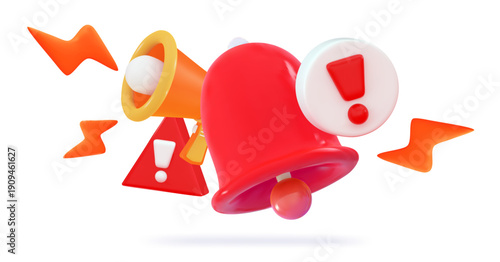 3d Emergency exclamation Bell with an exclamation mark and speaker Concept of urgent notification