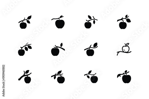 Apple Tree Branch Silhouette, Apple on Tree Silhouette, Apple Orchard Tree Silhouette, Apple Branch Black Silhouette, Fruit Tree Apple Silhouette