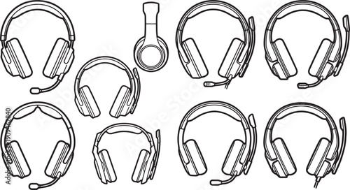 Illustrative headset product rendering showcases an array of modern, sleek, and comfortable headphones, a perfect depiction for tech and audio enthusiasts, enhancing the listening experience.
