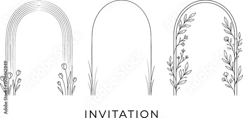 A beautiful collection of elegant hand drawn arch frames with botanical details