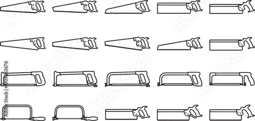 An array of precisely outlined handsaws showcased against a pristine backdrop, a testament to the artisan's craft and a celebration of the tools of the trade.