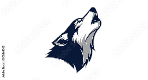 A stylized illustration of a wolf's head howling upward, captured from a side view