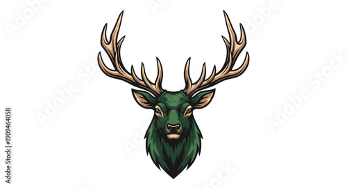 Majestic deer head illustration with large antlers in a graphic style