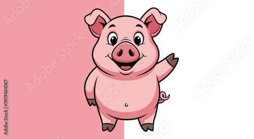 A cartoon pig standing on a divided background