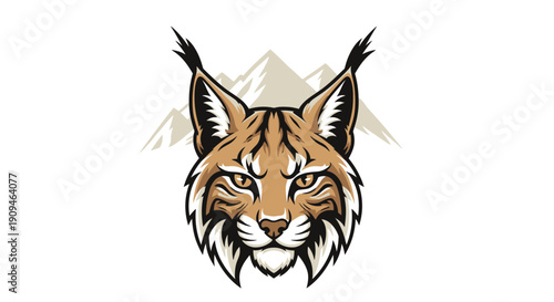 Majestic tiger head illustration with mountains in the background from a front viewpoint