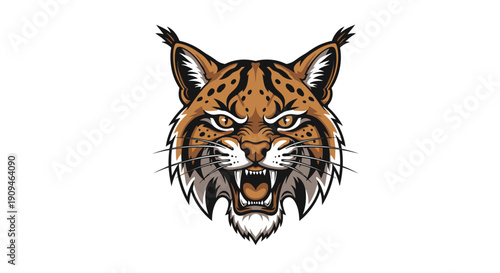 Fierce tiger head illustration with sharp teeth and intense gaze, vector graphic