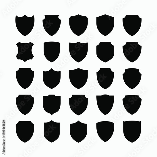 Collection of Black Shield Silhouettes on White Background