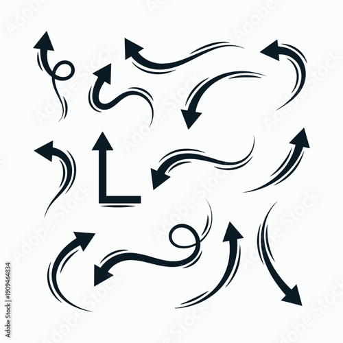 Set of Dynamic Curved Arrows for Design and Directional Guidance