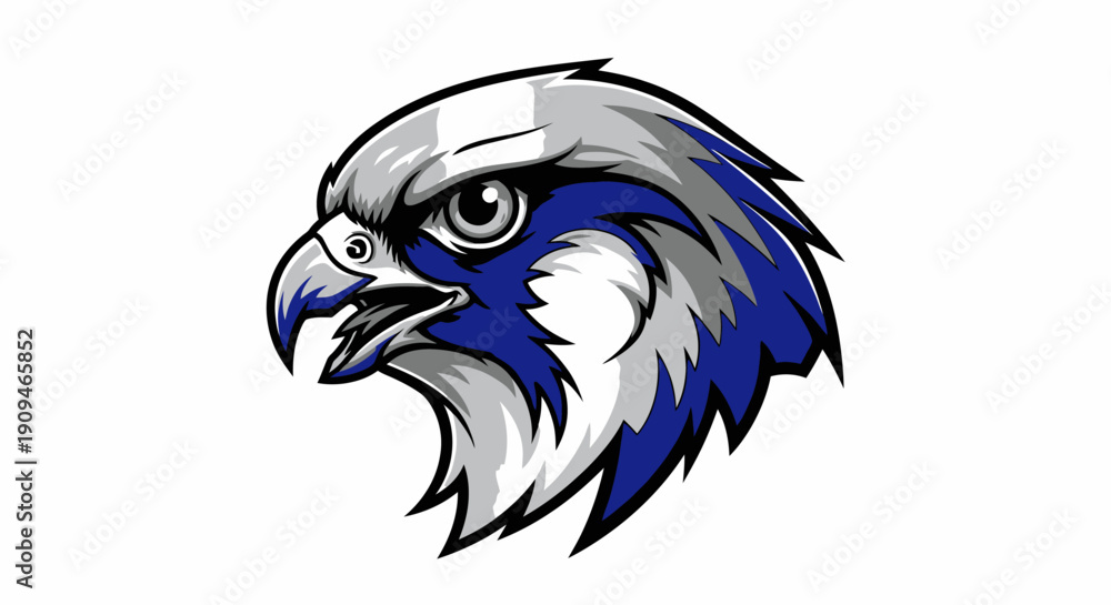 Fototapeta premium Illustration of a fierce eagle head with sharp beak and intense gaze, showcasing detailed feathers and bold colors in a dynamic profile view