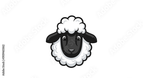 Cartoon sheep face illustration with fluffy wool on a simple background viewed from the front