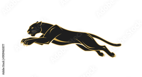 Dynamic illustration of a leaping panther showcasing fluid motion and sleek design in a minimalist style from a side viewpoint.
