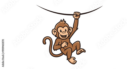 A cartoon monkey swinging from a rope, depicted in a playful illustration.