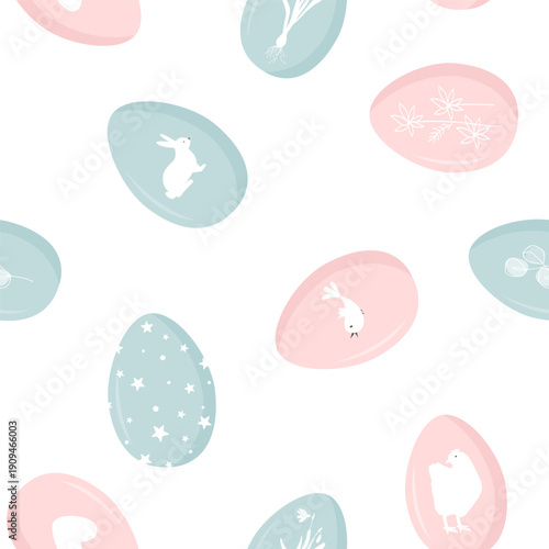 Easter seamless pattern with pink and blue decorated easter eggs. Gender Party Baby Boy or Girl Reveal Background. Vector illustration