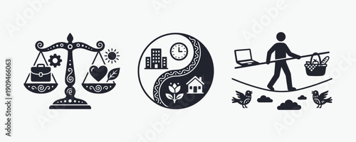 Professional and Personal Life Balance Icon Set