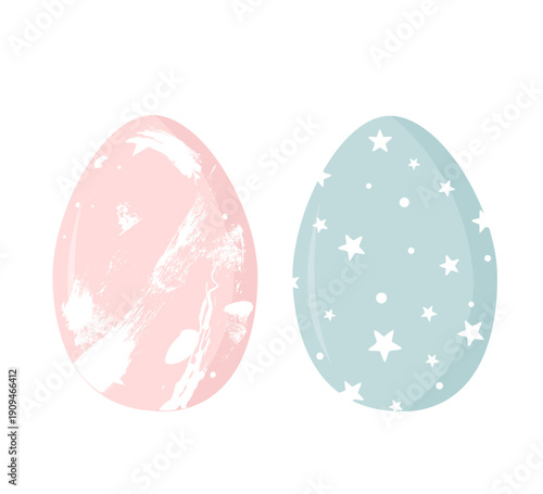 Easter eggs set decorated with blue and pink paint. Baby gender reveal party design elements. Vector icon isolated illustration