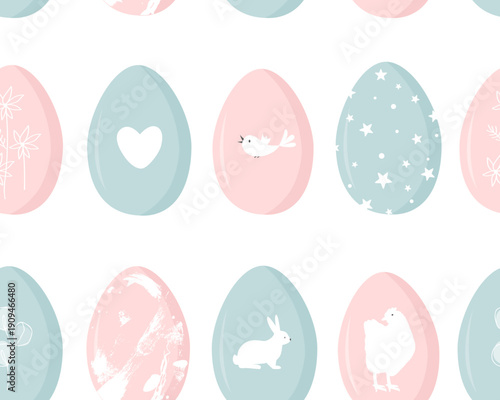 Easter seamless pattern with pink and blue decorated easter eggs. Gender Party Baby Boy or Girl Reveal Background. Vector illustration.