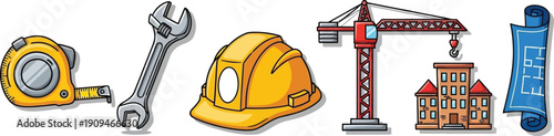 Construction tools and equipment icons